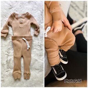 Little One Shop Two Piece Long Sleeve Pants Set Brown 3 Months